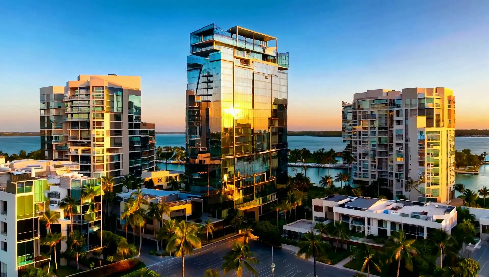 Luxury high-rise property in Florida at dusk